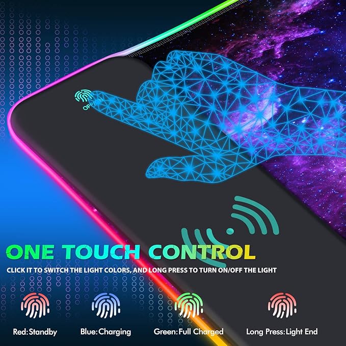 ToLuLu RGB Gaming Wireless Charging Mouse Pad 7.5/10/15W 10 Light Modes LED Mouse Pad Computer Keyboard Mat Mousepad 800x300x4MM Extended Large Desk Mat for MacBook Laptop PC Purple Galaxy Space
