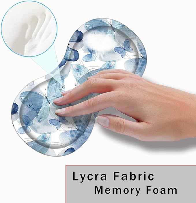 Mouse Pad with Wrist Support + Desk Mat + Coaster 3 in 1 Set XXL Large Gaming Mousepad Ergonomic Mouse Pads for Desk Computer Laptop OfficeBlue Butterfly