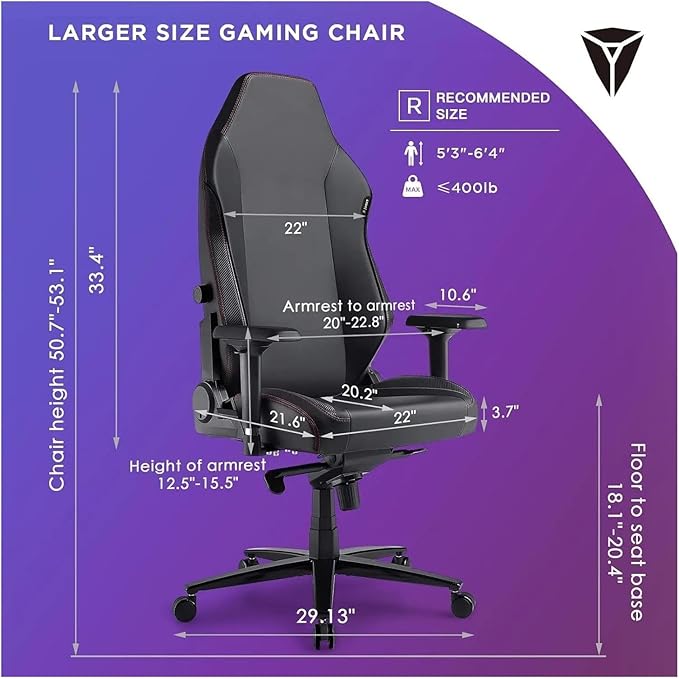 Office Chair Gaming Chair Ergonomic PC Game Chair- Lumbar Support Headrest 4D Armrests Computer Chair Big and Tall Comfortable(Black)