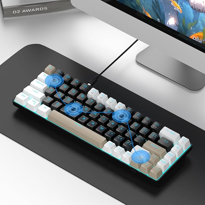 MageGee Portable 60% Mechanical Gaming Keyboard MK-Box LED Backlit Compact 68 Keys Mini Wired Office Keyboard with Brown Switch for Windows Laptop PC Mac - Black/Coffee Color