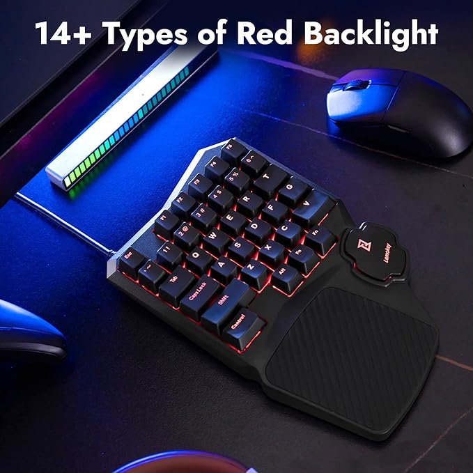 LEMOKEY X0 One Handed Gaming Keyboard 35 Keys North-Facing Red Backlit Wired QMK Keypad Silicone Palm Rest Shine-Through Double-Shot Keycaps with Linear Red Mechanical Switch for Windows/Linux