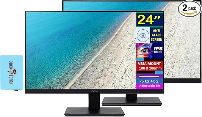 Acer Vero V247Y Gbmix 24 FHD IPS Monitor with 4 ms Response Time Anti-Glare Adaptive Sync VESA Mount (100x100mm) HDMI VGA &amp Dockztorm USB Port Expander Black (UM.QV7AA.G03) 2 Pack