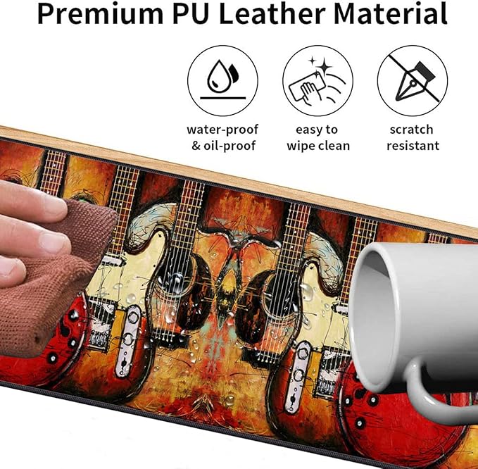 Extended Gaming Mouse Pad Desk Pad Keyboard Pad Mouse Wrist Rest and Coaster Anti-Slip Rubber Base Mouse Pad Suitable for Gaming and Office Guitar