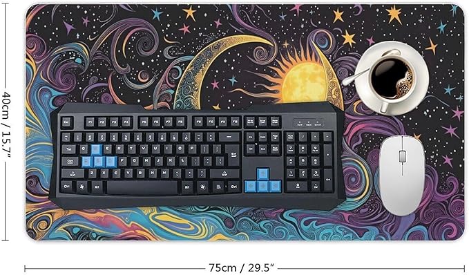 Abstract Moon and Sun Mouse Pad Large Desk Mat Extended Keyboard Mouse Pad with Non-Slip Base and Stitched Edge Mouse Mat Desk Pad 30x16 Mouse Pads for Desk Home Office Gaming
