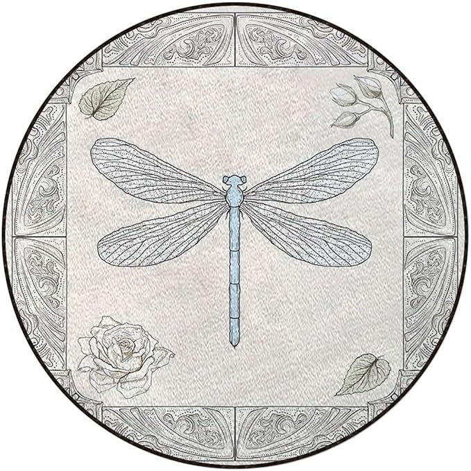 Animal Round Area Rug Washable Indoor Throw Rugs for Living Room Bedroom Watercolor Exotic Flying Art HDrawn RoyalBlack Yellow Diameter 47.2 in