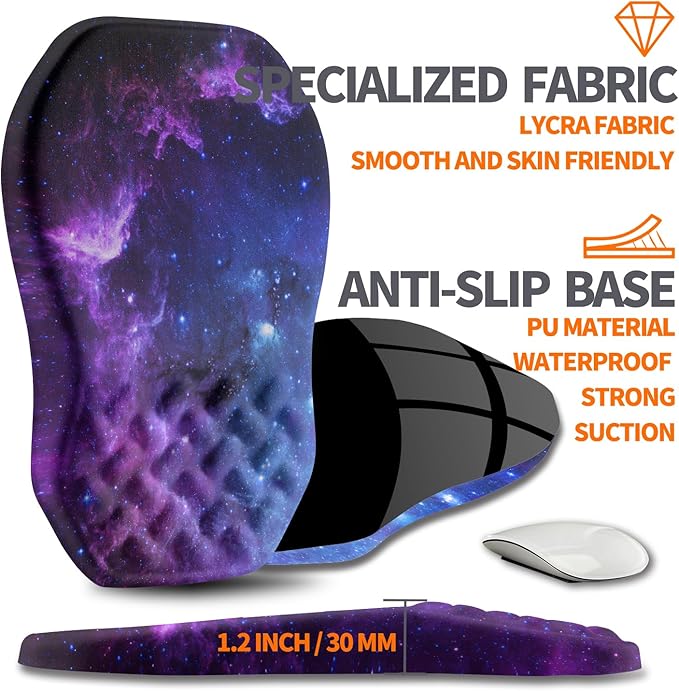 Ergonomic Slope Mouse Pad Wrist Support Wrist Rest Mousepad for Carpal Tunnel Pain Relief with Massage Bulge and Slow Rebound Memory Foam (12x8 inch Galaxy)