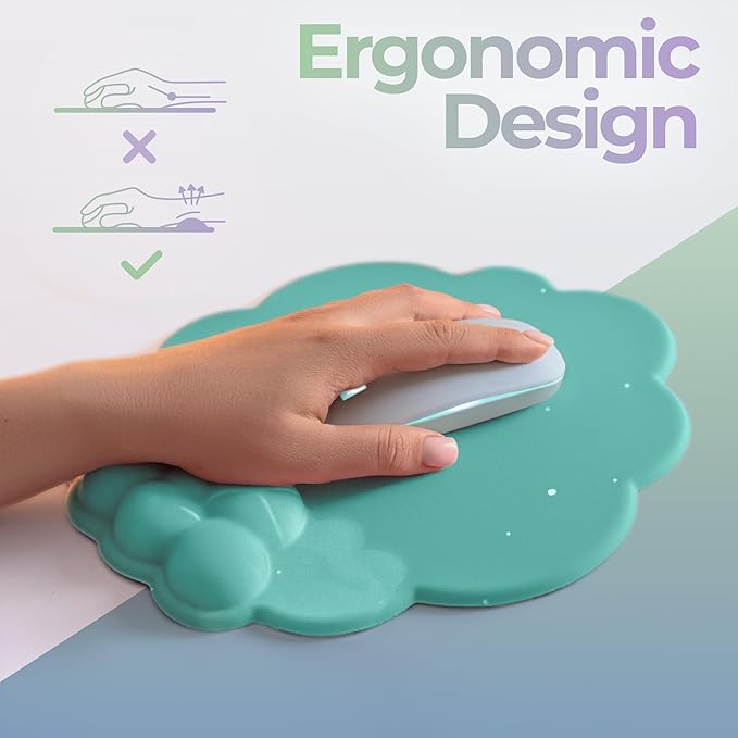 Premium Quality Cloud Wrist Rest Keyboard &amp Mouse Pad Set – Ergonomic Memory Foam Desk Accessories with Wrist Support &amp Cloud Coaster Wrist Rest for Office &amp Gaming- Mint