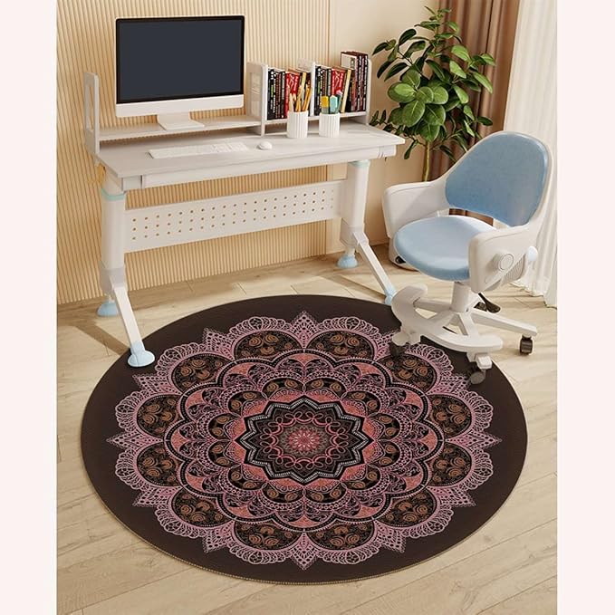 Grey Violet PU Leather Office Chair Mat Hardwood Floor Computer Desk Mat Exotic Ukrainian Fashioned Ornamental Anti-Slip Gaming Chair Mat Round Floor Mat Durable Floor Protector Diameter 55 in