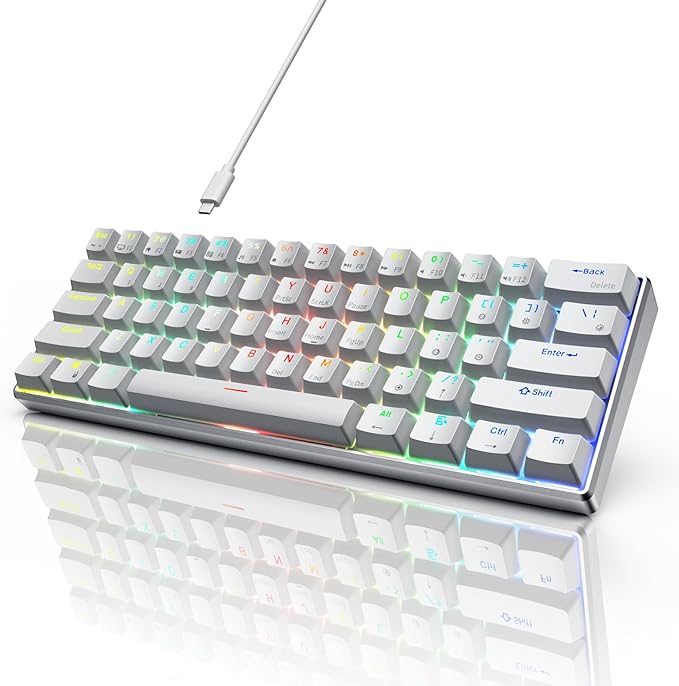RK ROYAL KLUDGE 60% Mechanical Keyboard RK61 Pro Wired Gaming Keyboard Aluminum Frame Programmable RGB Backlit 61 Keys Ultra-Compact Gateron Brown Switch White