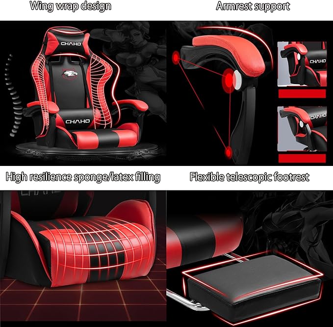 Adjustable Gaming Chair with Footrest Home Computer Chair Lift Armrest Swivel Chair Ergonomic Armchair Office Chair Comfortable Sedentary 165° Large Angle Reclining Lunch Break Lounge Chair