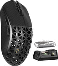 MAMBASNAKE M5 Ultra Carbon Fiber 8000Hz Wireless Gaming Mouse 39g Superlight 42000DPI PAW3950MAX Sensor Nordic 52840 Chip Bluetooth/2.4G/USB-C Wired Mice with Coiled Cable for PC/Mac (Black)