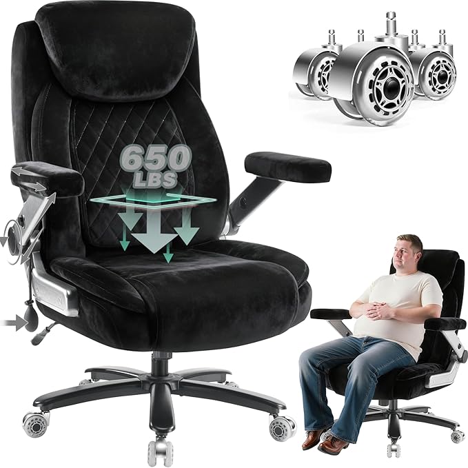 650LBS Fabric Heavy Duty Office Chair with 5D Flip ArmsComfy Big and Tall Executive Office Desk Chair with Pocket Spring CushionHigh Back Computer Chair with Lumbar SupportDual Rubber Wheel