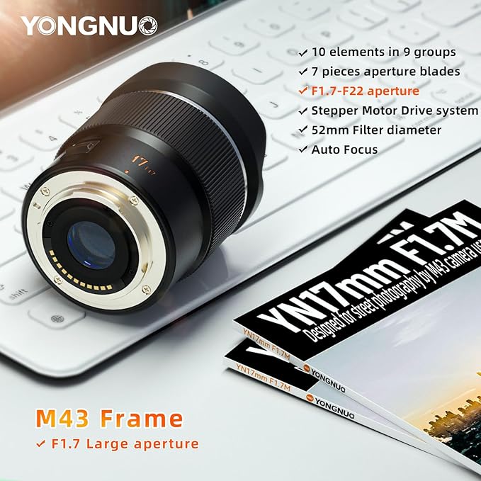 YONGNUO YN433 II 4K Live Streaming Camera w/ 17mm F1.7 Lens Interchangeable M43 Micro Four Thirds Support Android System for Panasonic LUMIX Professional Camera Lens