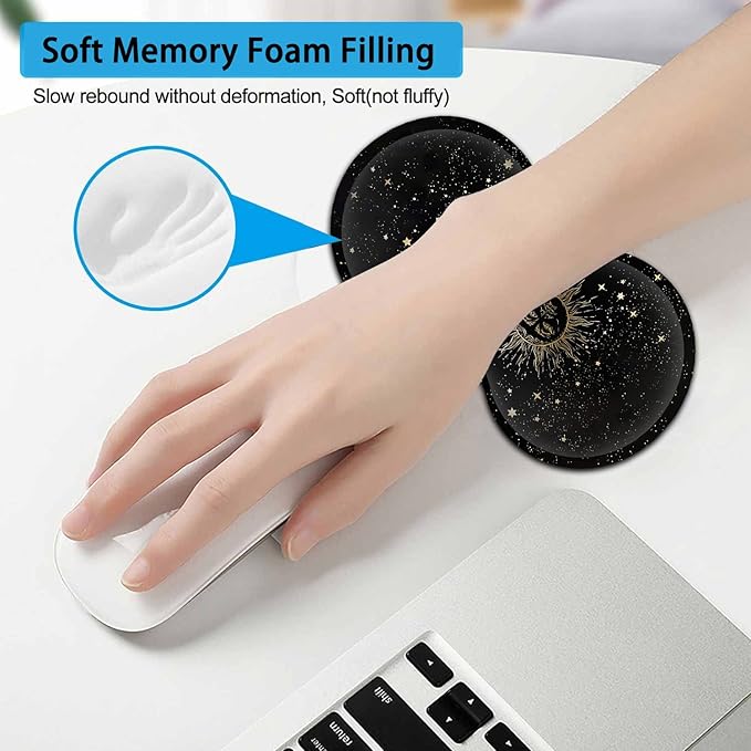 Large Mouse Pad Extended Office Desk Pad 31.5x11.8in Ergonomic Memory Foam Mouse Wrist Rest Support for Home Office Computer Writing Pad Cute Funy Sun Moon Star Pattern XXL Black Gaming Mouse Mat
