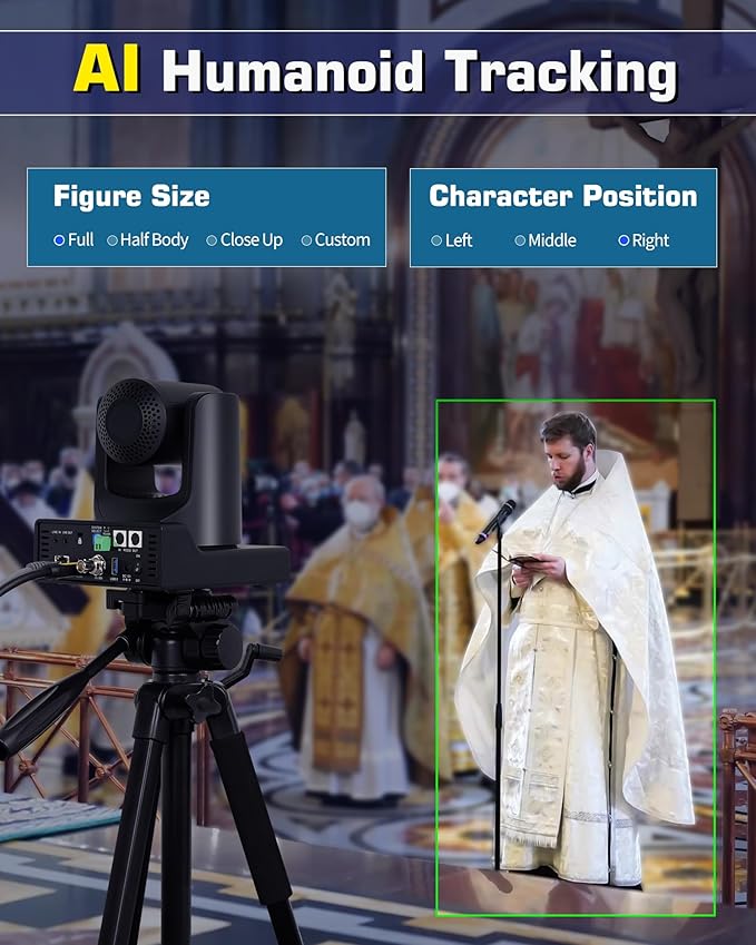 Chameye PTZ Camera 20x Optical Zoom AI Auto Tracking HDMI PTZ Camera Bundle with PTZ Controller for Church Worship Education Events C720+E300