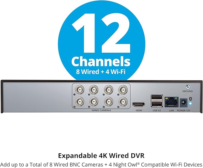Night Owl 2-Way Audio 12 Channel 4K DVR with 2TB Hard Drive - Add up to 12 Total Devices