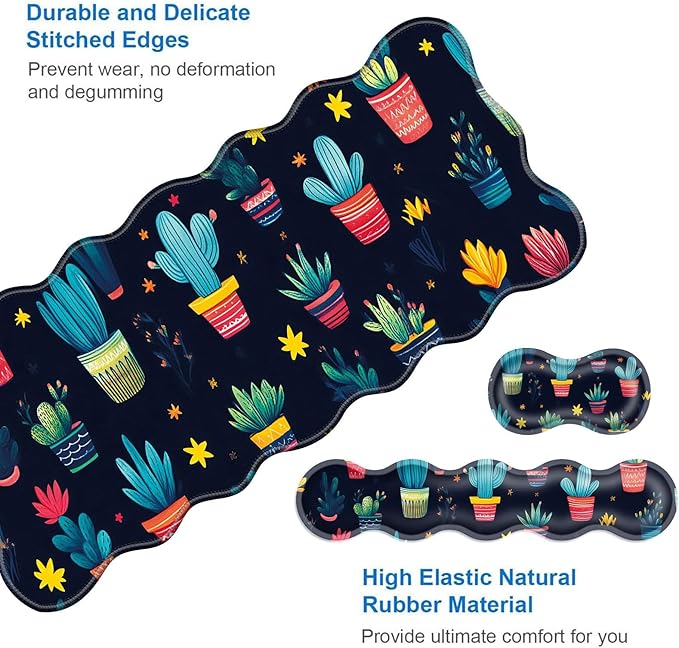 Large Gaming Mouse Pad Keyboard Wrist Rest Pad &amp Wrist Support Mousepad Set Stitched Edge Extended Non-Slip Base Memory Foam Desk Mat for Office HomeCute Cactus