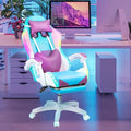 Gaming Chair with LED Lights Adjustable Gaming Chairs for Adults Ergonomic Massage Computer Chair with Load 300LBS 360° Swivel Seat Retractable Footrest Video Gamer Chairs Pink Purple