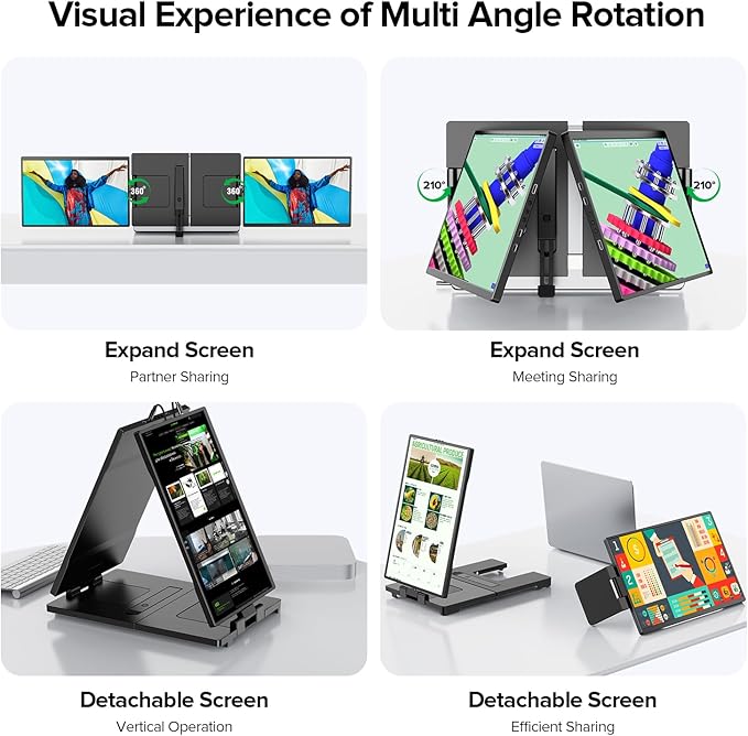 UPERFECT Laptop Screen Extender 2K 14 360° Patented Unique Swivel Hinge Triple Monitor 2240x1400 QHD IPS Portable Dual Monitor for 13.3-17.3'' Laptops Plug &amp Play with Mac Wins Android