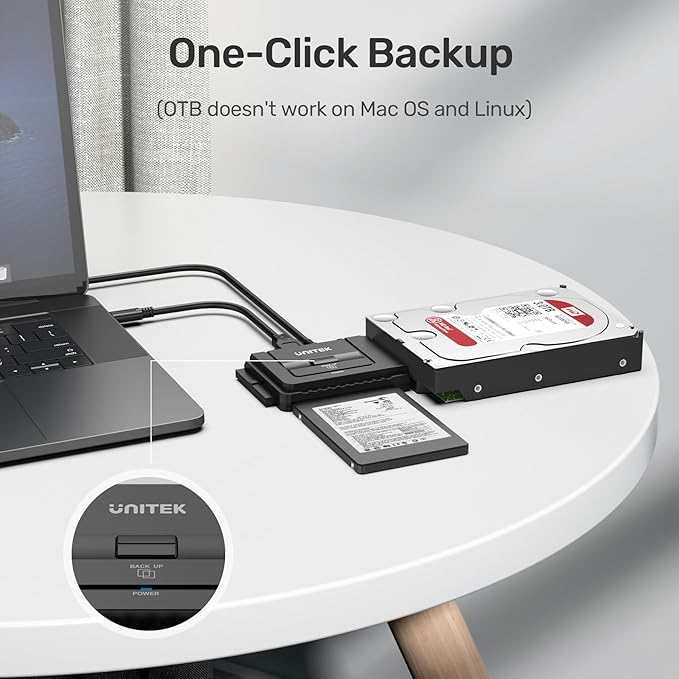 Unitek USB C to IDE and SATA Converter External Hard Drive Adapter Kit for Universal 2.5/3.5 HDD/SSD Hard Drive Disk One Touch Backup Function Included 12V/2A Power Adapter