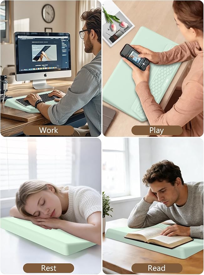 2-in-1 Ergonomic Keyboard Stand with Wrist Rest Comfy Keyboard Riser Holder with Massage Design Light Green