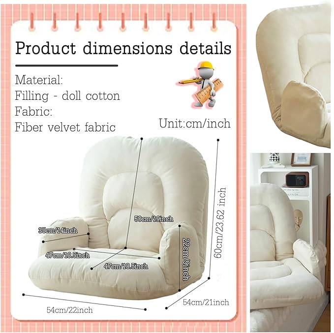 Sofa ChairFolding Sofa Chair Sofa Bed Chair Fireside Chair 5 Positions Adjustable Lazy Floor Sofa Bed Single Padded Lounge Sleeper Recliner Floor Chair Seat For Gaming And Reading  Meditation ( C