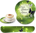 Ergonomic Gel Mouse Wrist Rest Pad and Keyboard Set Anti-Slip PU Bottom Easy Typing Relieve Pain with Cute Coaster Set (3-Butterfly Inspirational Quote Dream Believe Achieve)