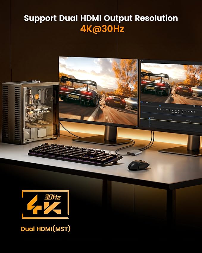 avedio links USB C to Dual HDMI Adapter 4K@60HZ Type C to HDMI Splitter for Dual Monitors Extended DisplayCompatible for USB C 3.0/3.1Thunderbolt 3Support Dual 4K 30Hz【MST Mode Only for Windows】