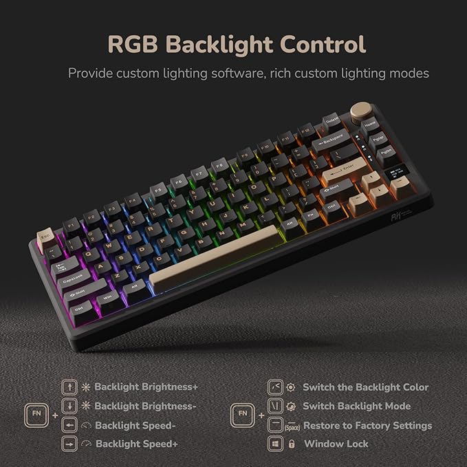 RK ROYAL KLUDGE M75 Wireless Mechanical Keyboard 2.4Ghz/BT5.1/USB-C Gaming Keyboard 75% Layout 81 Keys Gasket Mount with OLED Display &amp Knob RGB Backlight Hot-Swappable Light Switch Grey
