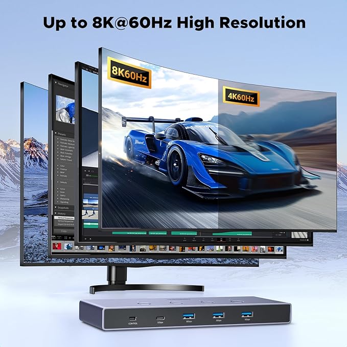 UGREEN 8K@60Hz HDMI KVM Switch 4 Computers with 4 USB 3.0 Ports Aluminum KVM Switches Share One Monitor Keyboard Mouse Hard Drives Printer with 4 HDMI Cables 4 USB Cables and Desktop Controller