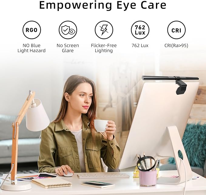 Thunderobot L1 Computer Monitor Lamp Ra95 Light for Eye Caring Asymmetric Light Source Ten-Level Dimming No Video Flicker Blue Light Safe E-Sports Desktop Reading Lamp