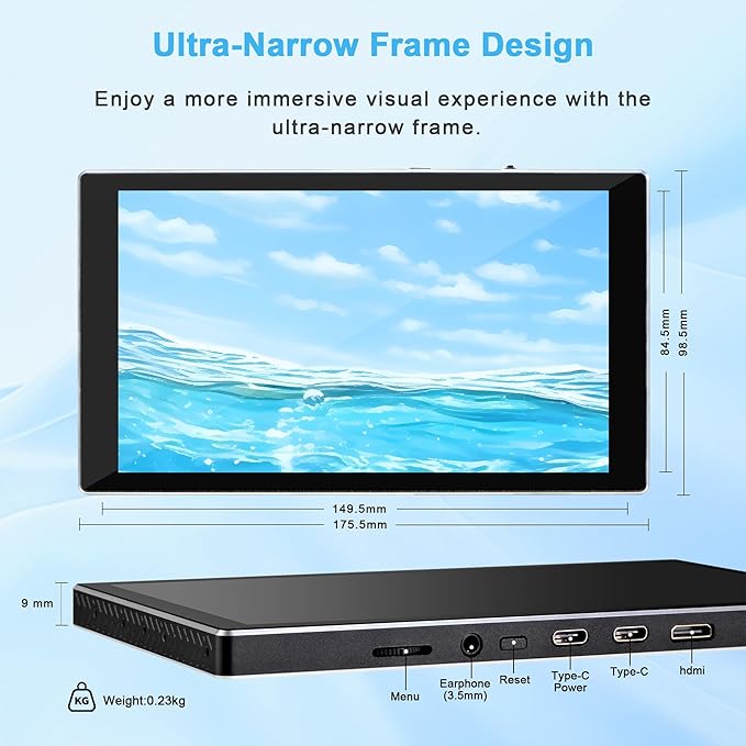 7 inch Portable Monitor 1080P FHD 60Hz Mini Pocket Touchscreen Display USB C HDMI Ultra Thin Lightweight IPS Second Screen Gaming for Raspberry Pi 5/4 PC/Laptop/PS5/XBOX/Switch
