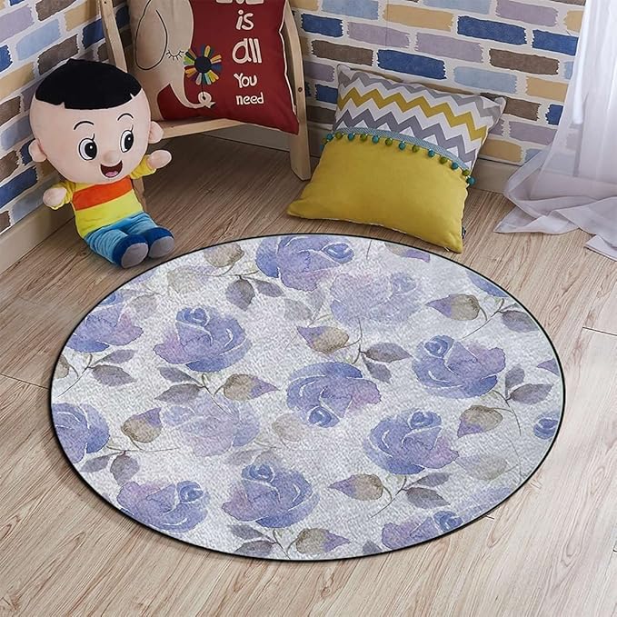 Blue WhiteRound mat Washable Desk Chair Mats Faint Watercolor Swirling Roses Botanical Hardwood Floor mat Chair mat Round Chair Cushion for Desk Chair Office ChairCushion Roses Diameter 39.3 in