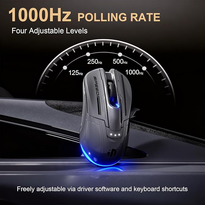 Sports Car Style Wireless Gaming Mouse 12800 DPI Sensor Tri-Mode 2.4G/Bluetooth/Wired 87g Lightweight RGB Backlit 500mAh Battery for PC Laptop Computer (Gray)