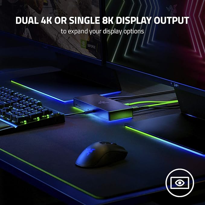 Razer Thunderbolt 4 Dock: 10 Ports in 1 - Dual 4K or Single 8K Video Output - USB A and C Hub 2.5 GbE Thunderbolt 3 Mac and PC Compatible - Thunderbolt 4 Certified - Passthrough Charging - Chroma