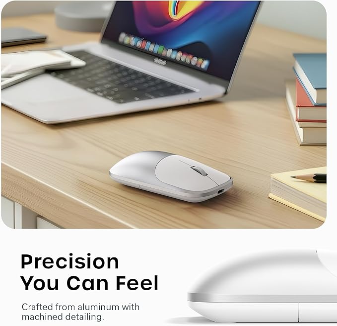Satechi Slim EX Wireless Mouse Multi-Device Bluetooth &amp 2.4GHz Connection for macOS Windows iPadOS and Android Silent Clicks Anodized Aluminum Shell USB-C Rechargeable Battery Silver