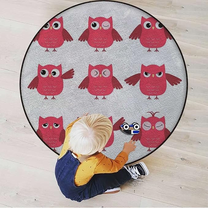 Animal Round Gaming Chair Mat for Office Chair Computer Chair Mat Floor Protector for Rolling Chair Office Gaming Room Decor Owls in Forest Woodland ThemedRed White Diameter 39.3 in