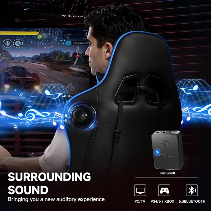 GTPLAYER Gaming ChairGamer Chair with Bluetooth and Adjustable BackrestSeat Height Adjustable Computer Chairs with 3D ArmrestsVideo Game Chair with Footrest Speakers (Blue)