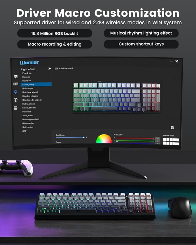 X98 Wireless Mechanical Keyboard RGB Backlit Custom Gaming Keyboard with Number Pad BT5.0/2.4GHz/USB-C Gasket Structure Hot Swappable Pre-lubed Linear Switch Side Printed PBT Keycaps