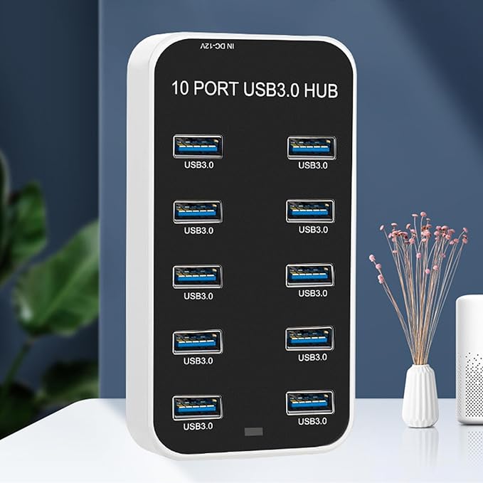 Powered USB 3.0 Hub 10 Ports USB Data Hub Splitter 5Gbps Data Transfer USB Docking Station for Laptop PC Computer Compatible with 2003 7 8 10 11