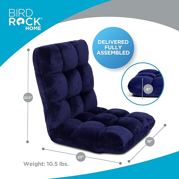 BIRDROCK HOME Adjustable Memory Foam Floor Chair - Ideal for Gaming Reading Meditation - Comfortable and Versatile - Suitable for Kids and Teenagers - Comfy Foldable Floor Seat - Blue