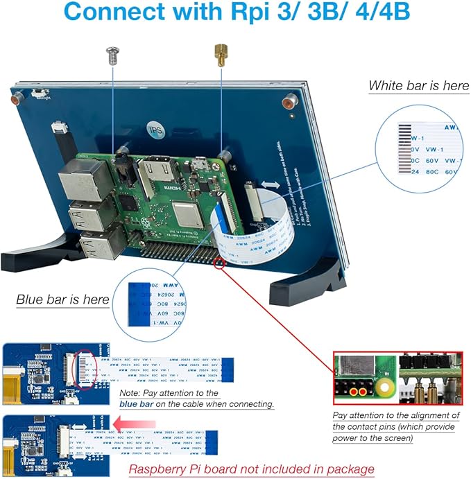 7 Inch Touchscreen IPS DSI Display Compatible with Raspberry Pi 5/4/3 800x480 Pixel Capacitive Screen MIPI Driver-Free Interface