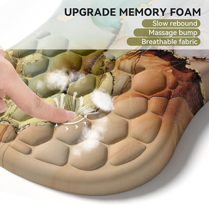AIMSA Upgraded Wrist Rest Support Mouse Pad Ergonomic Mousepad Massage Memory Foam Design Pain Relief Comfortable Wrist Cushion Mat Non-Slip PU Base for Home Office Colorful Marble