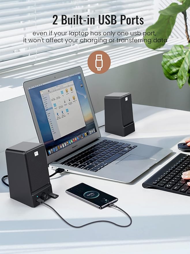 OROW USB Computer SpeakersHi-Fi Stereo PC Speakers16W Desktop SpeakerBuilt-in DSP Sound Chip Deep Bass&ampPure VocalLaptop Speakers with Headphone Jack(S203)
