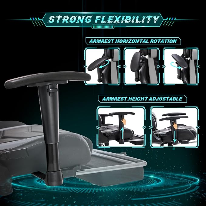 AA Products Gaming Chair Ergonomic High Back Computer Racing Chair Adjustable Office Chair with Footrest Lumbar Support Swivel Chair - Upgraded Version BlackGrey