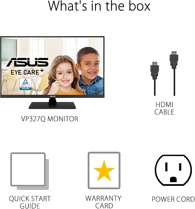 ASUS 31.5” 4K HDR Eye Care Monitor (VP327Q) – UHD (3840 x 2160) 99% sRGB HDR-10 Adaptive-Sync Speakers DisplayPort HDMI Flicker Free Blue Light Filter VESA MountableBlack