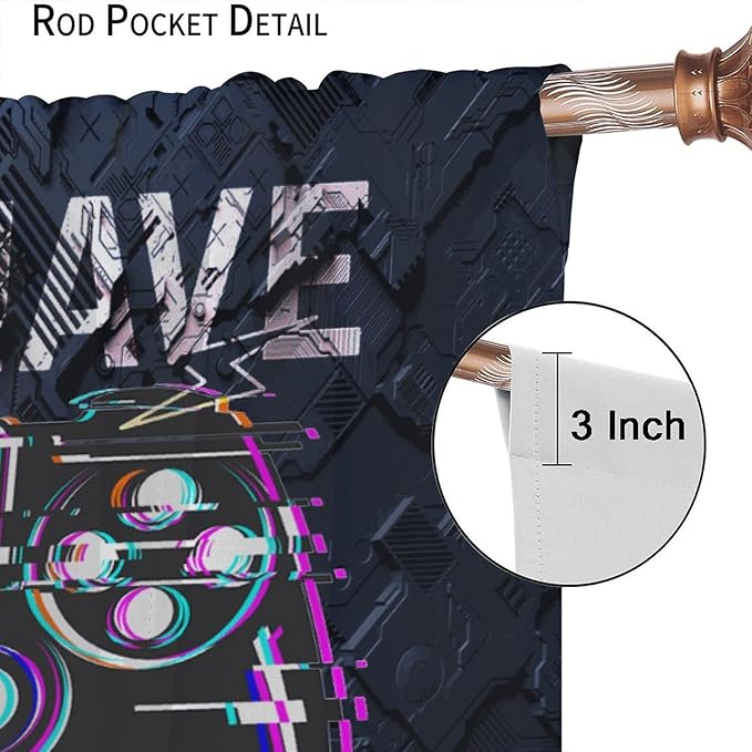 Modern Boys Gamepad Curtains - Abstract Digital Video Game Gamepad Neon Design Window Drapes Room Darkening Blackout Curtains Thermal Insulated Rod Pocket Curtains for Bedroom 2 Panels 63L x 36W