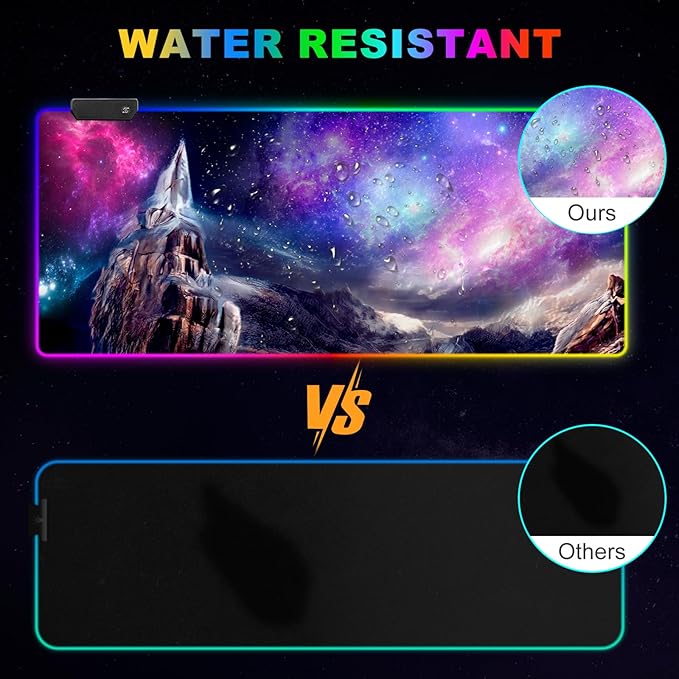 ARTSO RGB Gaming Mouse Pad Large Extended Soft Led Mouse Pad with 14 Lighting Modes 2 Brightness Water Resist Keyboard Pad Computer Mousepads Mat 35.4x15.7inch Starry Mountains
