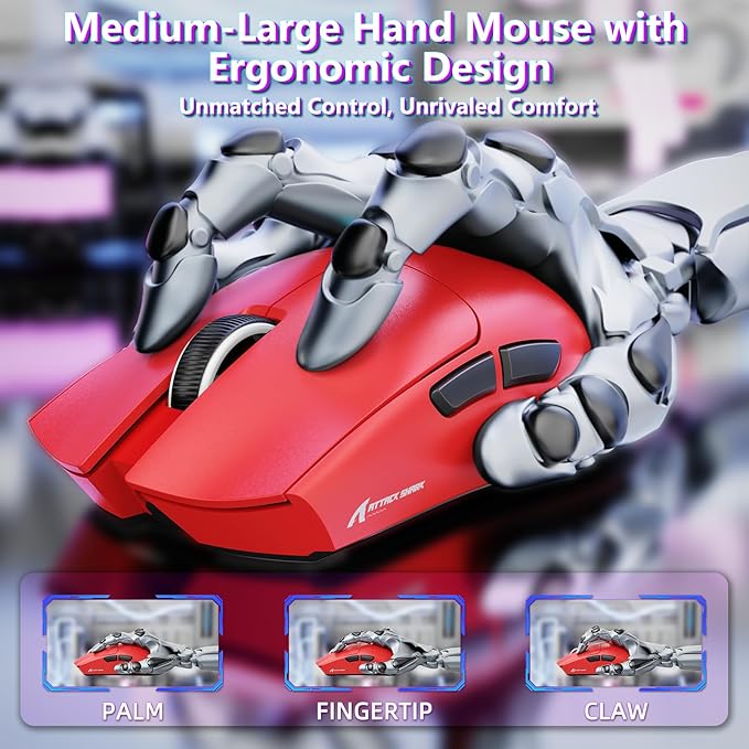 MAMBASNAKE Attack Shark X11SE Lightweight Wireless Gaming Mouse Tri-Mode 2.4G/USB-C Wired/BT 22K DPI PAW3311 Optical Sensor 59g 5 Programmable Buttons 300mAh Battery for PC/Mac(Red)