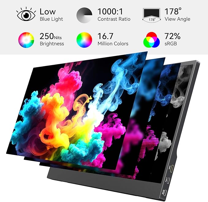 15.6 Inch Portable Monitor FHD 1080P IPS Display with USB C and HDMI Ultra Slim Travel Screen Extender for Laptop and Gaming
